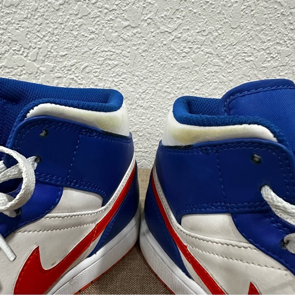 Nike Air Jordan 1 Mid “Knicks” Blue and Orange Sneakers - Picture 5 of 8